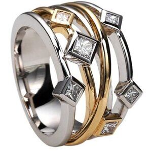 💞Multi Layer Glitter Square Shape Zircon Gold Stackable Fashion R UNVN1…